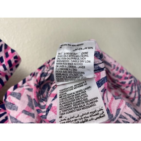 Club Room Linen Button Up Shirt Mens size Large Blue Pink Palm Hawaiian Vacation - Picture 5 of 11